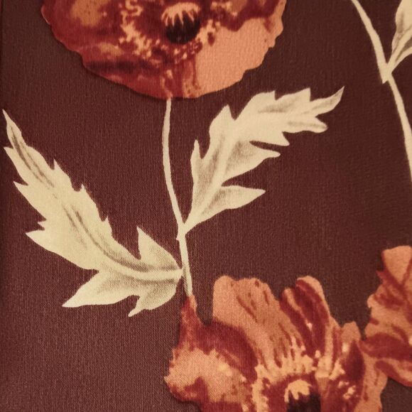 Anne Klein Silk Poppy Flowers Floral Scarf Brown Dark Red Cream Oblong 14" x 58" - Picture 7 of 15